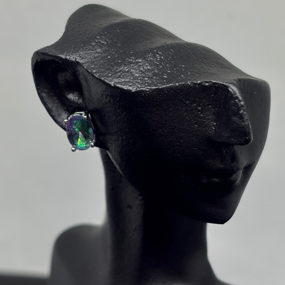 925 Sterling Silver 1c Oval Cut Genuine Mystic Topaz Post Earrings quiet luxury